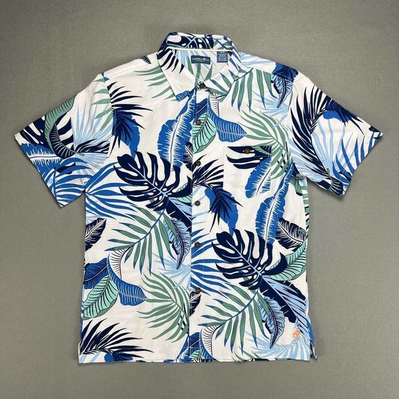 Caribbean Joe Other - Caribbean Joe Hawaiian Shirt Men's M Blue Palm leaves AOP Short Sleeve Button Up